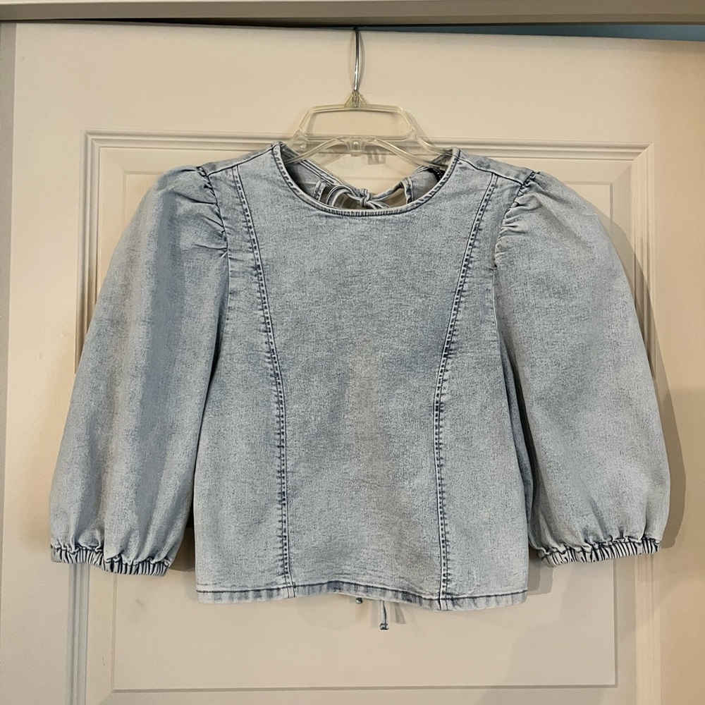 H&M Divided Light Blue Denim Top with Tie Back